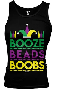 Booze Beads Boobs - Funny Mardi Gras New Orleans NOLA Juniors Tank Top - Picture 1 of 3