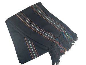 Scialle avvolgente lana frange Serape Southwest a righe nero blu rosso arancione 56"x72" - Foto 1 di 12