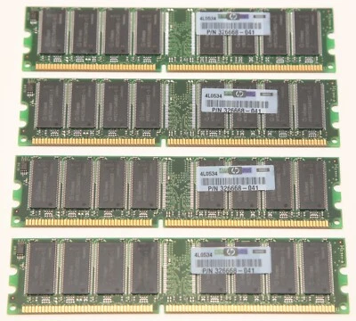 HP 2GB DDR-400 PC3200 Memory Kit (4x 512MB SD-RAM) Hewlett-Packard PN 326668-041 - Image 1 of 2