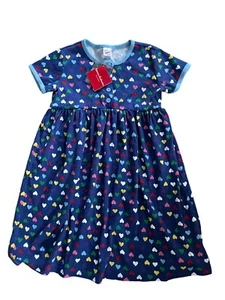Hanna Andersson Dress 140 US 10 Blue Multi Colored Hearts Short Sleeve New - Picture 1 of 7