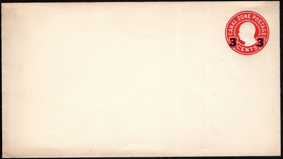 Canal Zone Scott #U13 UPSS #34 Mint 3 Cents Surcharged Postal Stationery Entire - Image 1 of 1