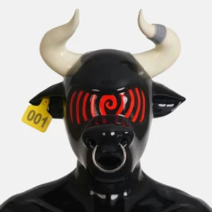 FURRJOI Silicone BDSM Red Bull Drone Mask Hood Headgear Cosplay Party Costume - Picture 1 of 4
