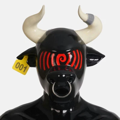 FURRJOI Silicone BDSM Red Bull Drone Mask Hood Headgear Cosplay Party Costume - Image 1 of 4