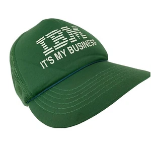 Vintage IBM "IT'S MY BUSINESS" Cap Foam Mesh Truckers Cap Snap-Back Green - VG - Picture 1 of 10