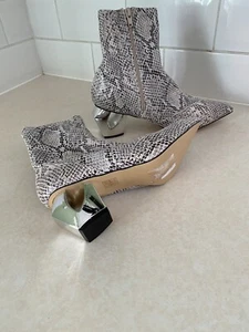 NEW Topshop Snakeskin Pointed Mirror Block Heel Zip Up Sock Ankle Boots Size 6 - Picture 1 of 24