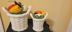 Fitz & Floyd CALYPSO Kitchen Canister Set OF 2 White Basket Vegetable Garden - Picture 1 of 8