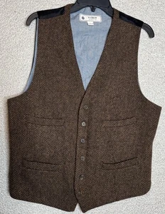 J Crew Mens L Vest Herringbone Tweed Waistcoat Brown Black - Picture 1 of 6