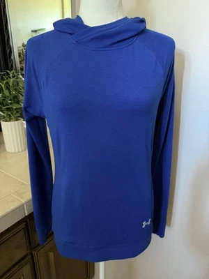 UNDER AMOUR Women’s Hooded Long Sleeve Shirt Top Blue Stretchy Logo Size S or M - Image 1 of 4