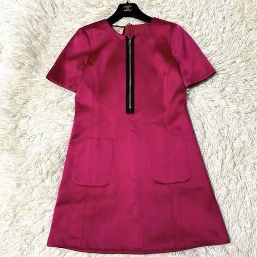 Autentico abito Gucci 100% seta zip taglia 36 lunghezza ginocchio manica corta donna
