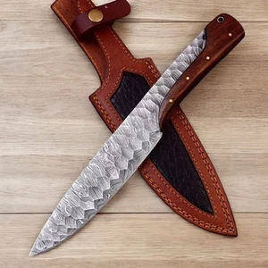Cuchillo Bowie 12" Hecho a Mano Personalizado Acero Damasco Caza Full-Tang Drop Point - Imagen 1 de 5