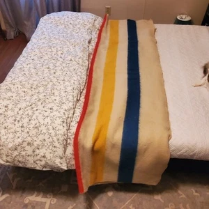 Vintage 100% Wool 3 Stripe Orr Felt & Blanket Co 85 x 72 - Picture 1 of 16