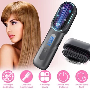 Hair Straightener Brush Cordless Rechargeable 4 Heating Temperature Styling Comb - Picture 1 of 19