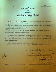 Boehners Manhattan Night Patrol Signed Contract 1913 Jewett 120 E 61st St - Picture 1 of 1