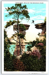 Stand Rock Dells Wisconsin River Man Leaping WB Postcard - Picture 1 of 2