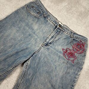 Faded Glory Bootcut Jeans Women Sz 16 (34x30) Light Wash Embroidered Red Flower