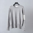 Thom Browne Wool Crewneck 4 Bar Solid Color Pullover Sweater
