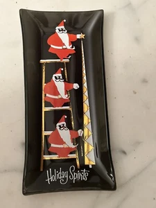 Vassoio portagioie vintage MCM Houze in vetro Babbo Natale spiriti natalizi BELLO! - Foto 1 di 2