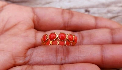 Anillo Banda Eternidad Completa Coral Natural - Anillo Banda Plata Esterlina Oro 22K Foto 1 de 4