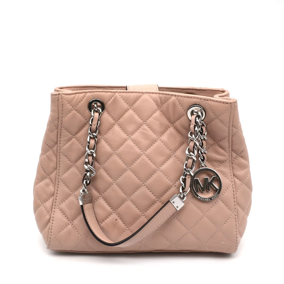 Michael Kors Susannah Quilted Ballet Leather Cream Beige Small Tote Satchel Bag  - image 1 of 4