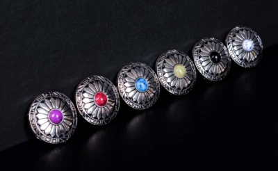6X 30MM SUN FLOWER 6 COLORS TURQUOISE SILVER SCREW BACK WESTERN DECOR CONCHOS - Image 1 of 4