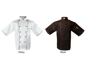 UScarmen Unisex Classic Short Sleeve Chef Coat Jacket 0180908 White Black or Tie - Picture 1 of 35