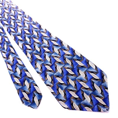 Countess Mara Blue Silk Tie Woven Wide Geometric Abstract Print - Image 1 of 4