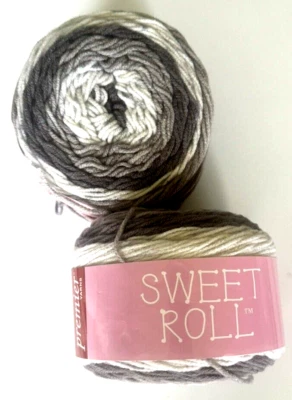 2 pk Premier Sweet Roll Yarn SILVER SWIRL Striping Acrylic Lot 3748 5 oz 245 yds - Image 1 of 4