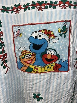 Cobertor de berço vintage Sesame Street Natal férias 46,5”x48” - Imagem 1 de 4