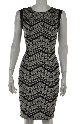 OFF WHITE Abito Love...Ady taglia M nero bianco sporco tubino testurizzato lunghezza ginocchio senza maniche