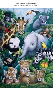 Fleece Throw Blanket with Wild Jungle Baby Animals - Picture 1 of 1