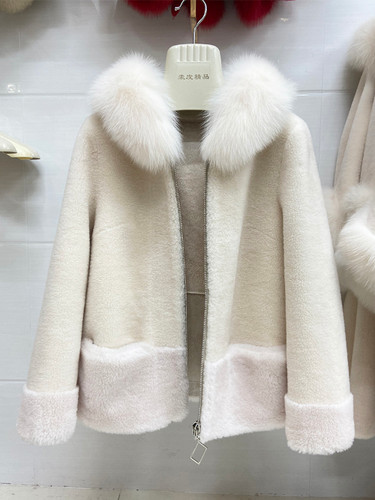 OFF WHITE Saldi caldi cappotto donna 100% lana con collo pelliccia naturale lana invernale caldo outwear