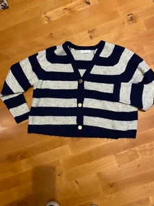 Ladies Primark Navy/Grey Striped V Neck Cardigan with brass Buttons M Reduced! - Picture 1 of 4