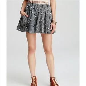 Free People Black Combo So Much Sun Pleated Flare Skirt w/Side Flap Pockets M - Picture 1 of 3