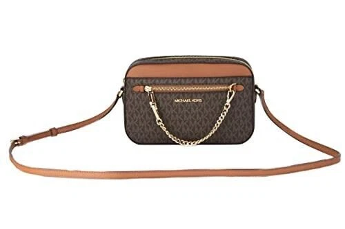 Michael Kors Set Large Leather Zip Chain Crossbody Handbag - Brown