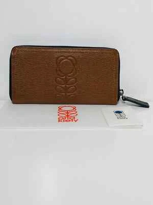 Cartera Cartera Cartera Orla Kiely Rara Marrón Flor Cuero Repujado Cremallera Grande Foto 1 de 4