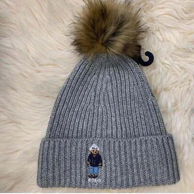 Polo Ralph Lauren Gorro Tejido Sombrero Oso Logo con Pompón Negro Talla Única NUEVO CON ETIQUETAS NUEVO Foto 1 de 2