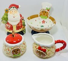 CRACKER BARREL Holiday Dish Set Gingerbread Candy Dish, Sugar & Cream, Santa Jar