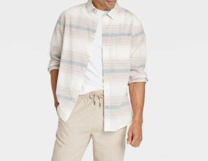 Men's Long Sleeve Collared Button-Down Shirt - Goodfellow & Co CREAM/STRIPED - Picture 1 of 7
