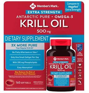 Member's Mark Extra-Strength Antarctic Pure Omega-3 Krill Oil 500 mg 160 ct