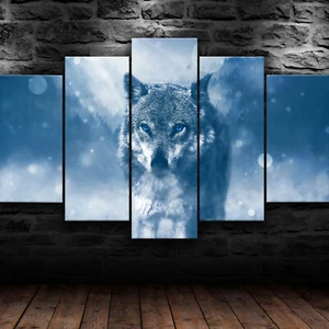 Alpha Wolf Winter 5 Piece Canvas Wall Art Abstract Animal Print Home Decor - Picture 1 of 5