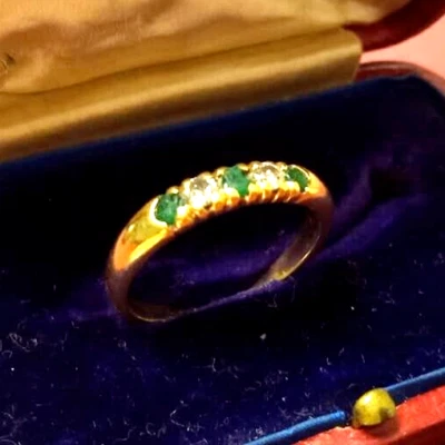 🌹ANELLO ORO giallo 18kt 750 DIAMANTI SMERALDI NATURALI usato Brillanti Eternity - Imagen 1 de 4