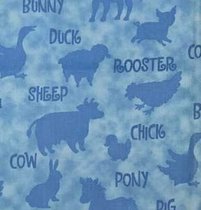 Barnyard Buddies Cow Duck Rooster Pony Hoffman Blue Cotton Quilt Fabric 1 YARD - Bild 1 von 4