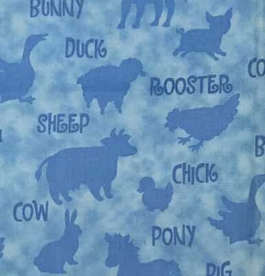 Barnyard Buddies Cow Duck Rooster Pony Hoffman Blue Cotton Quilt Fabric 1 YARD - Image 1 of 4