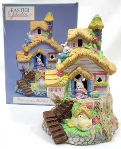 Easter Jubilee BUNNY HOUSE on stump w/ white rabbits Village Building VTG Kmart - Picture 1 of 12
