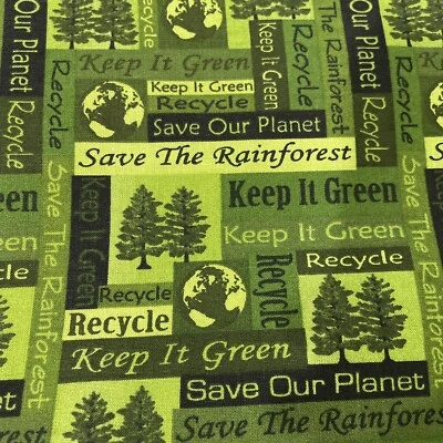 save the rainforest keep it green recycle trees david textiles 3 yards - Image 1 of 3