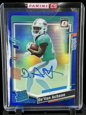 2023 Donruss Optic Devon Achane Blue Prizm Rated Rookie Auto 71/99 #269 Dolphins - Image 1 of 4