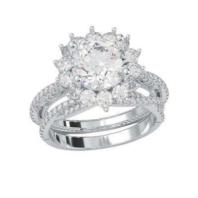 3.4ct Round Lab-Created Diamond Halo Twist Shank Engagement Ring Set 10k Gold - Imagem 1 de 4