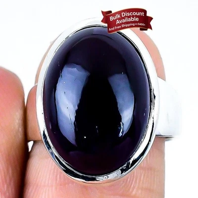 Anillo de compromiso con banda de viernes negro de piedra amatista salvia talla 7 de plata de ley Foto 1 de 4