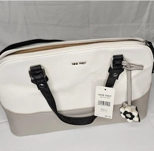 Nine West Satchel/ Shoulder Bag With 3D Flower Detail White & Gray Black Straps - Picture 1 of 4