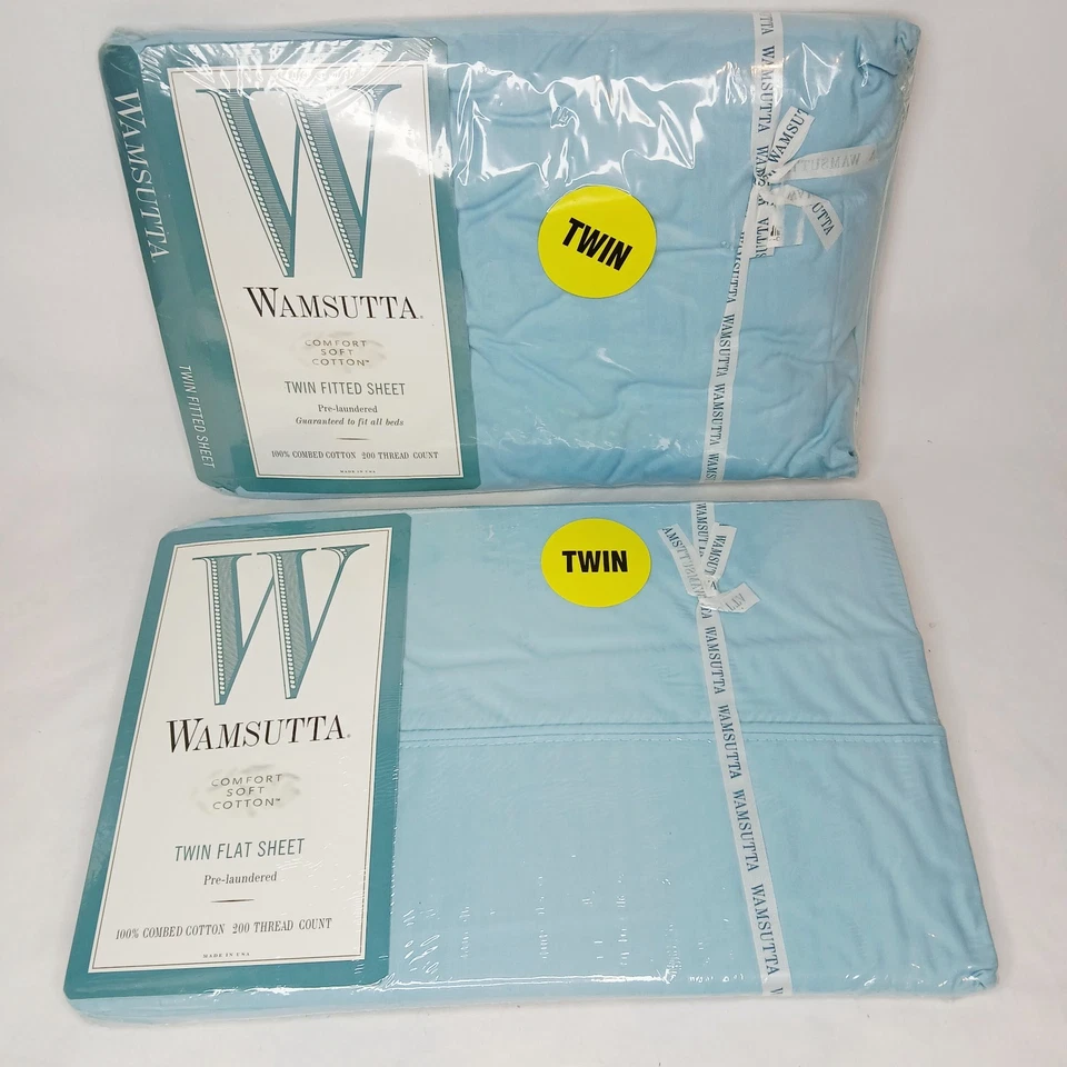 Wamsutta Twin Flat & Fitted Twin Sheet Set 100% Combed Cotton 200 Thread - Image 1 of 4